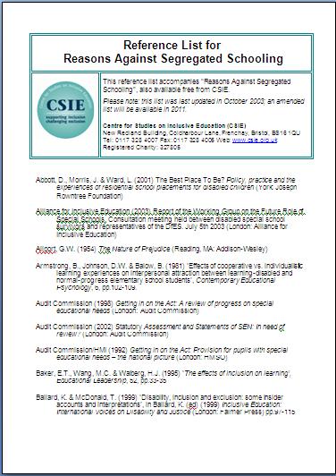 Reasons against segregated schooling reference list cover image